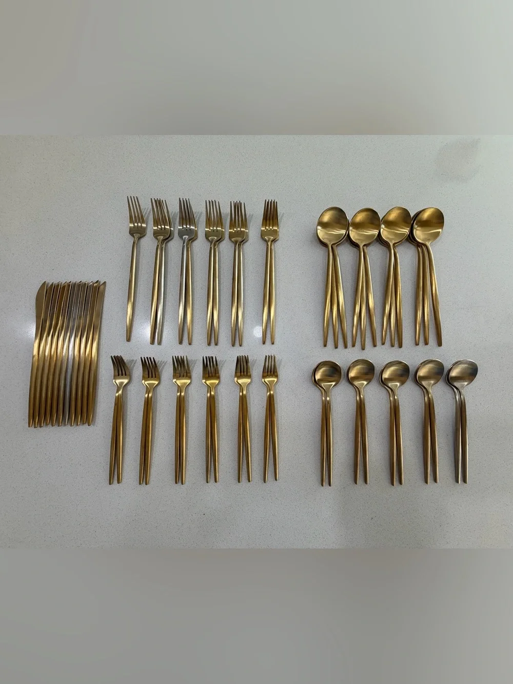 Matte Gold Stainless Steel Flatware Set - 56-Pieces Modern Cutlery.